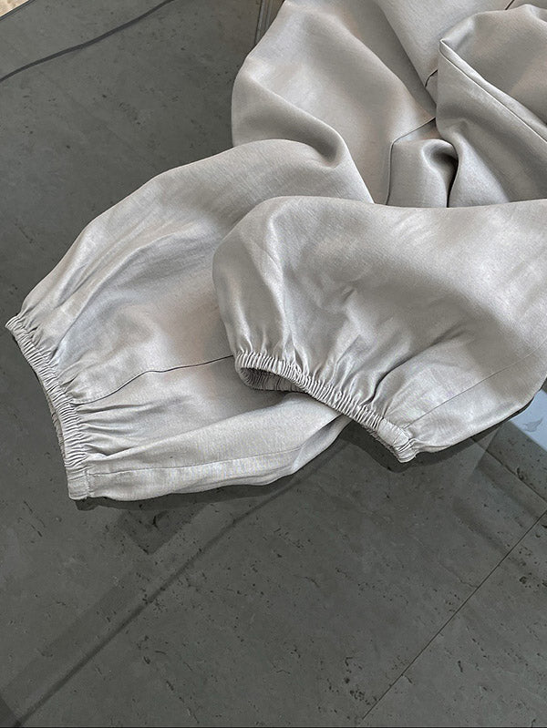 Casual Loose Pleated Elastics High Waisted Pants