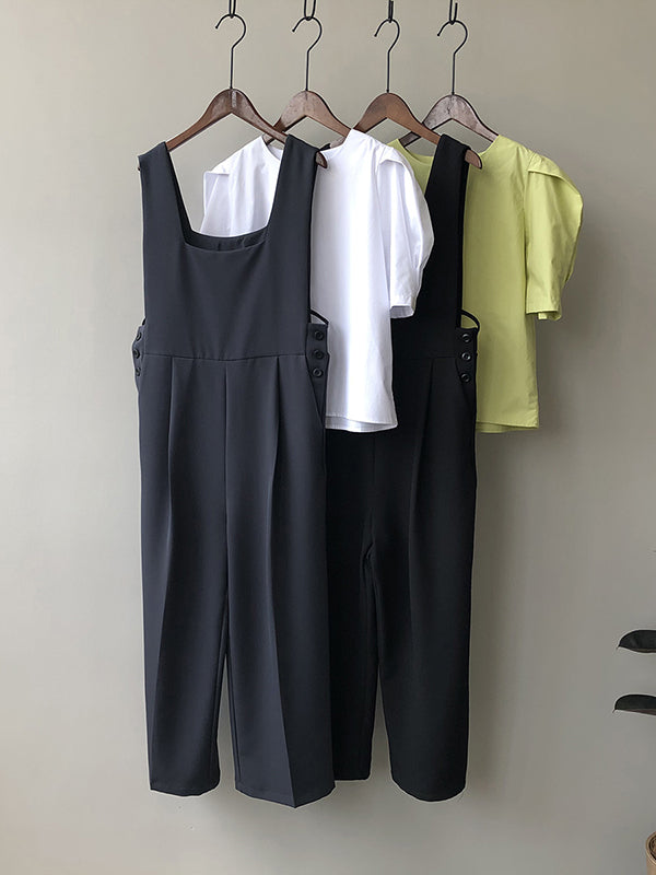 Casual Loose Solid Color Wide Leg Overalls