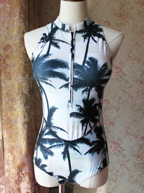 Coconut Tree Sleeveless One-piece Swimwear