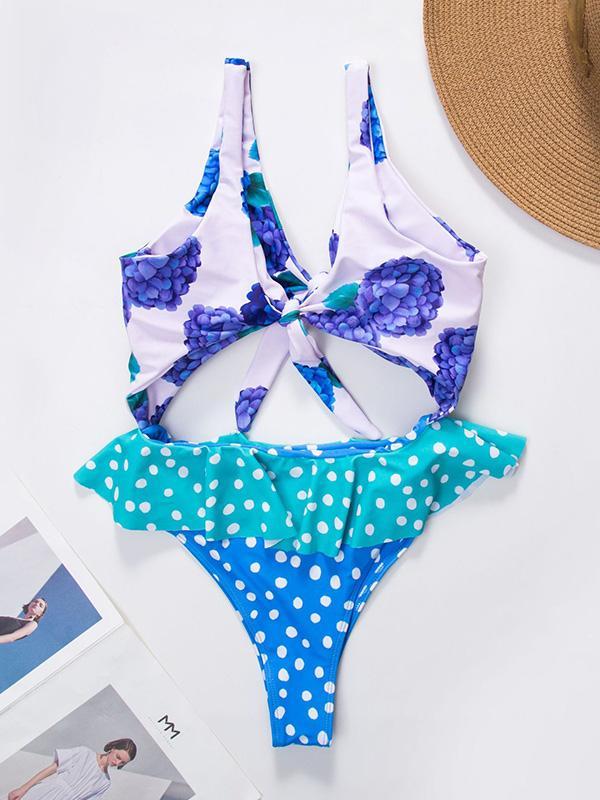 Knot Front Hollow One-piece Swimwear