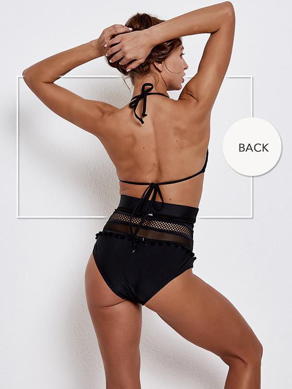 Solid Hollow High Waisted Bikinis Swimwear