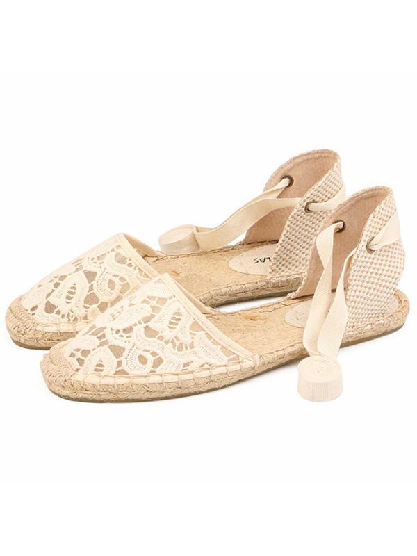 Lace Fisherman Straw&Linen Flats