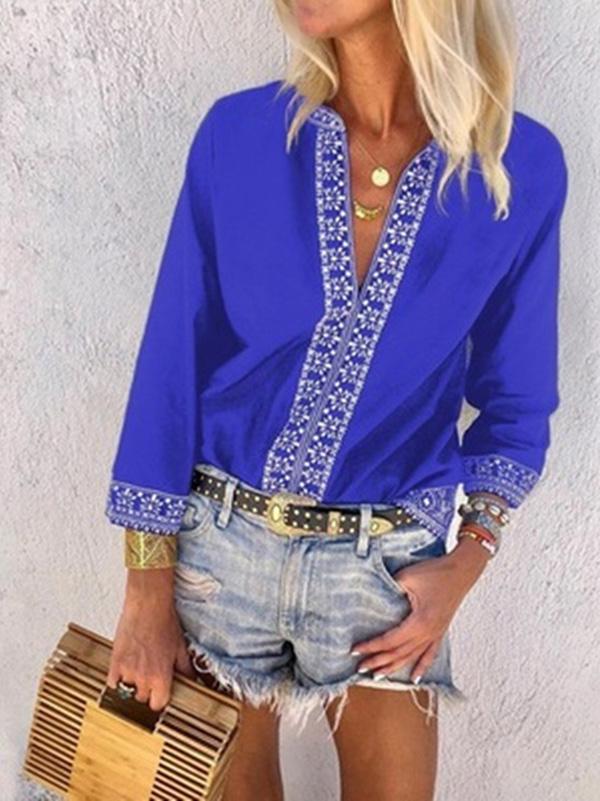 Printed Long Sleeves Blouses&shirts Tops