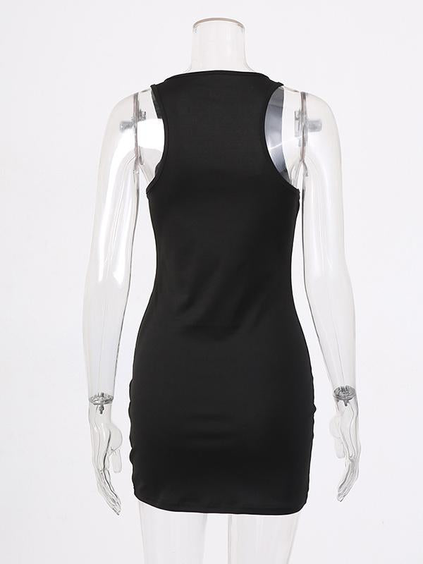 Reflective Split-joint Spaghetti-neck Sports Mini Dress