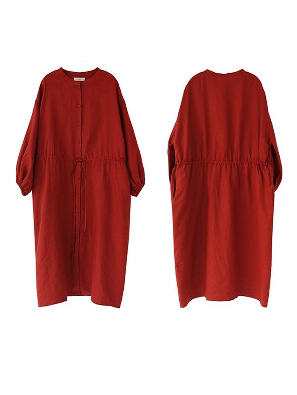 Ramie Cotton Strap Solid Midi Dresses