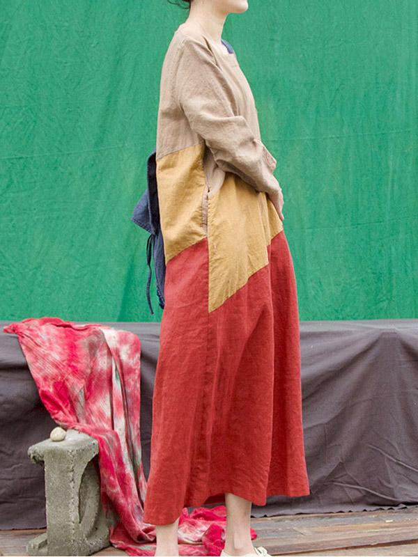 Split-color Cropped Ramee Loose Maxi Dresses