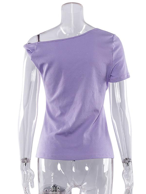 Casual Solid Color Off-The-Shoulder Tees