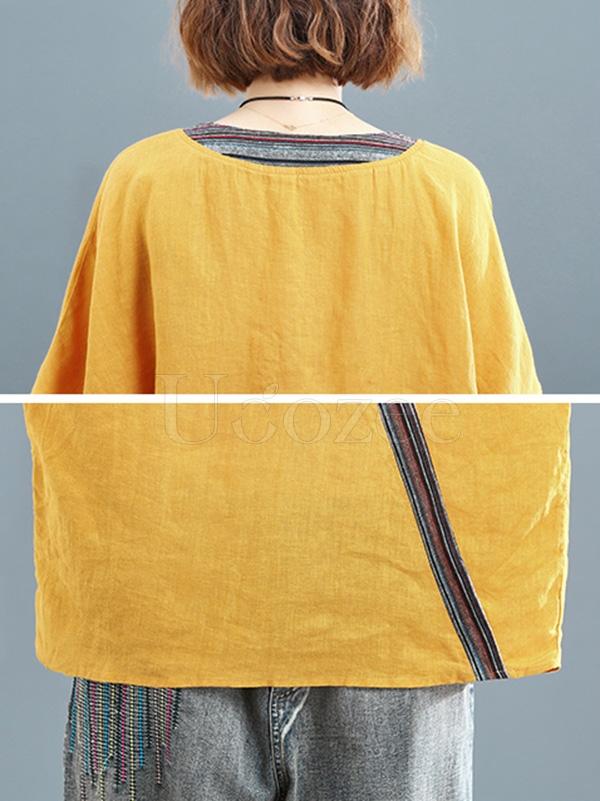 Loose Linen Frog V-neck T-shirt