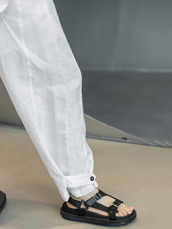 Casual Linen Solid Color Wide Leg Loose Pants