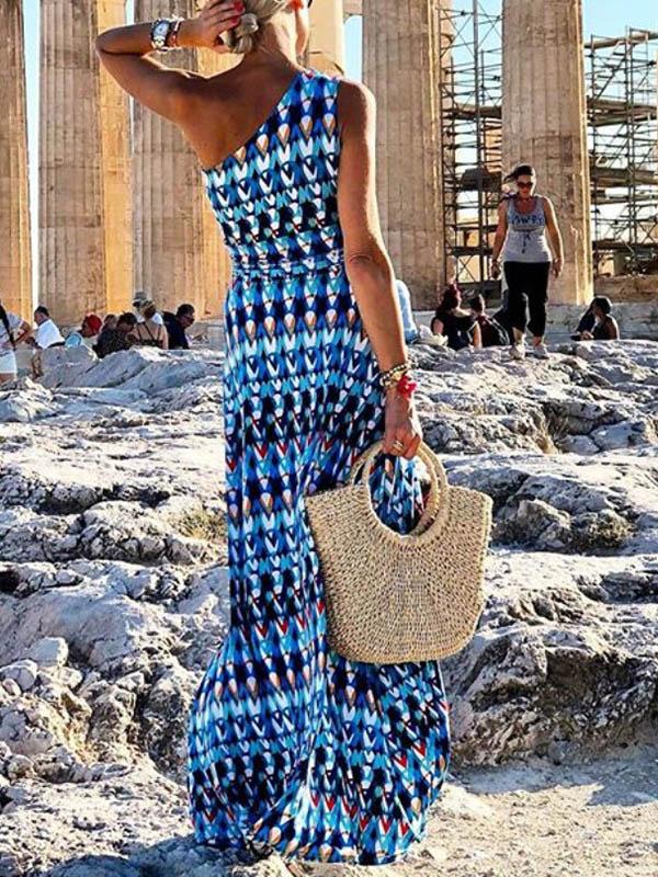 Asymmetric Striped Maxi Dress
