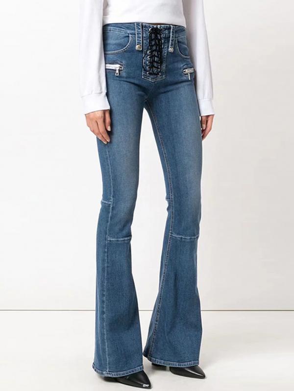 Fashion Asymmetry Bandage Bell-bottoms Pants Bottoms