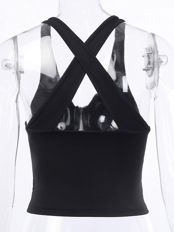 Criss Cross Crop Zipper Tanks