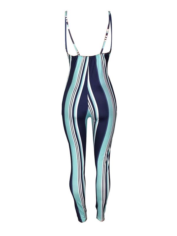 Spaghetti-neck Striped Jumpsuits