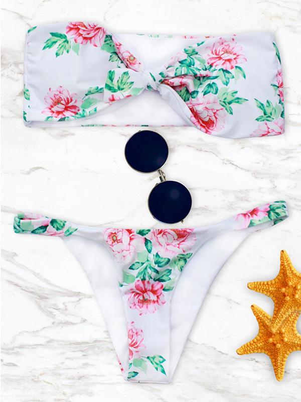 Printed Reverse To White Bandeau Top Bikinis Swimwear