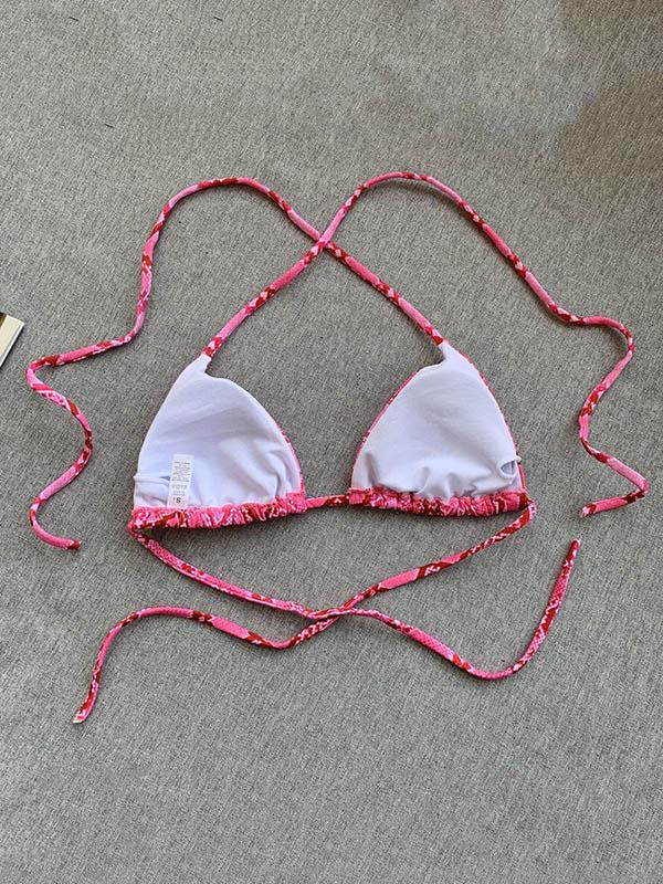 Snake-Print Bandage Split Bikini Swimsuit