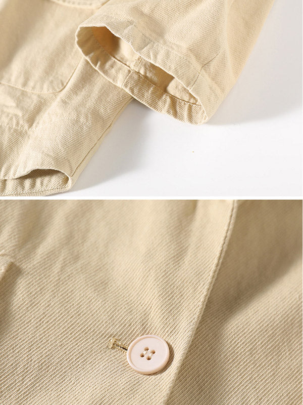 Simple Solid Color Notched Collar Batwing Sleeve Outerwear
