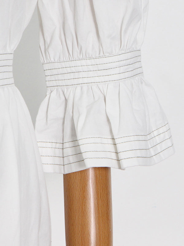 Original Lapel Split-Joint Buttoned Bishop Sleeve Maxi Dress