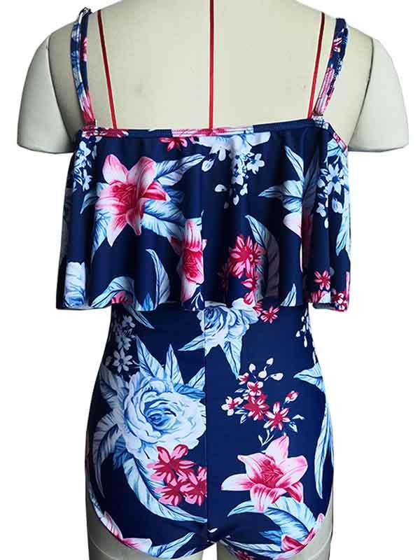 Cold Shoulder Floral Flounce Maternity One Piece Swimsuit