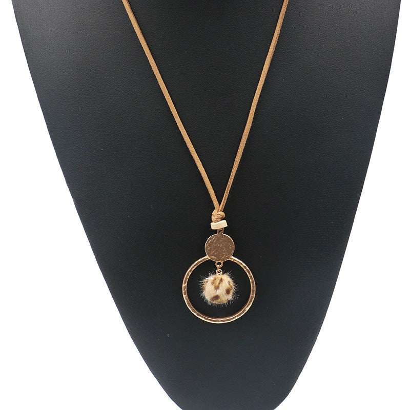 Circle Necklace long wool ball pendant