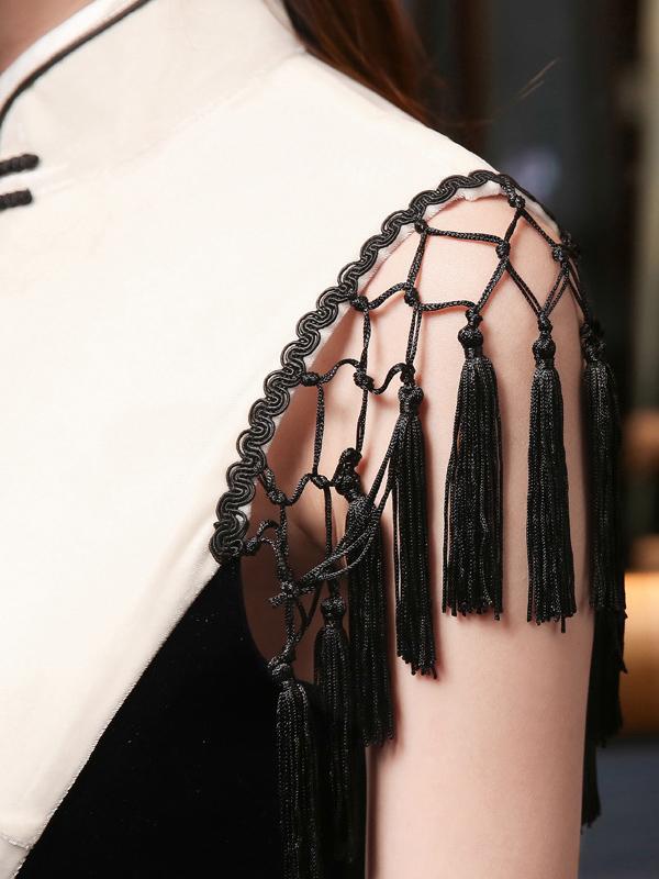 Chinese Velvet Long Traditional Evening Dress With Knotting