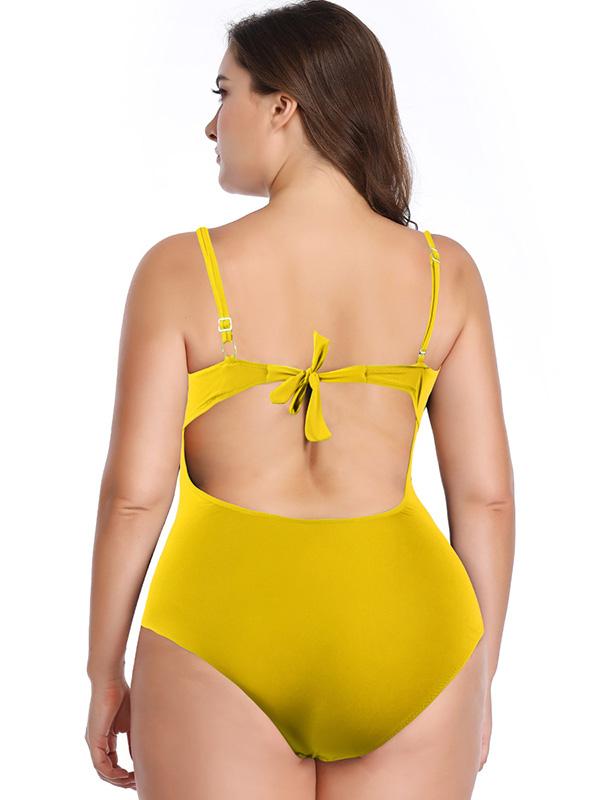 Tulle Hollow Plain Falbala Plus Size Swimwear