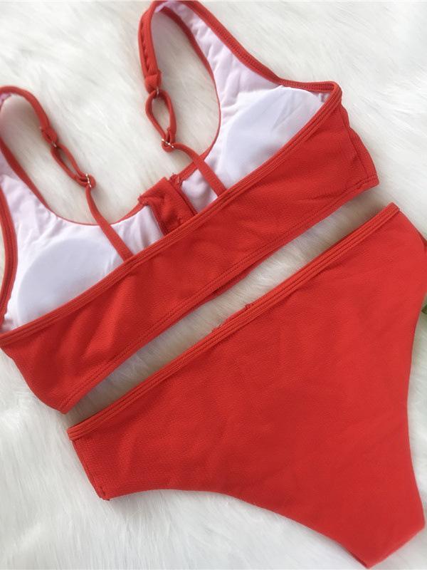 Button Solid Beach Bikinis Swimwear