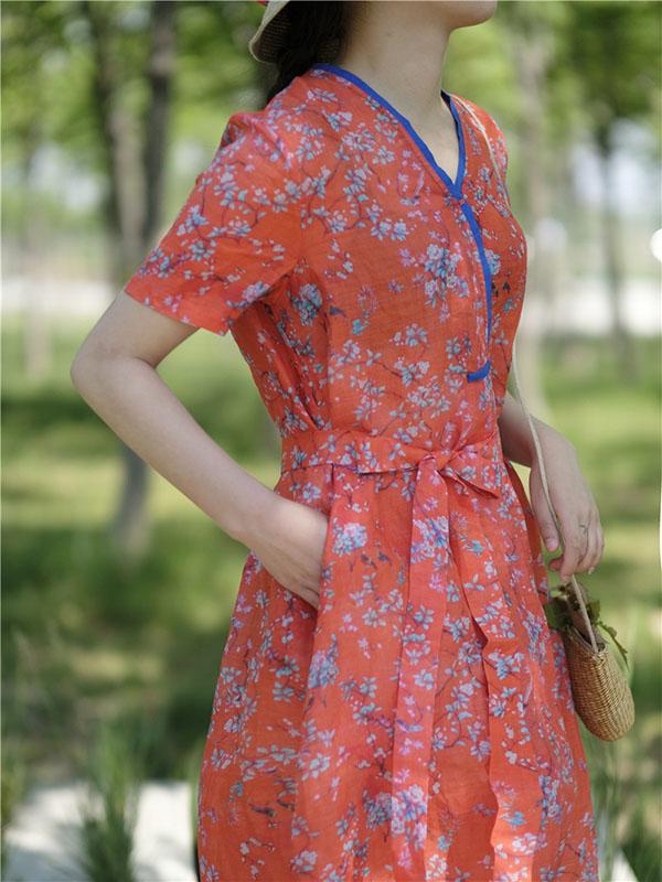 Literary Retro Ramie Cotton Long Dress