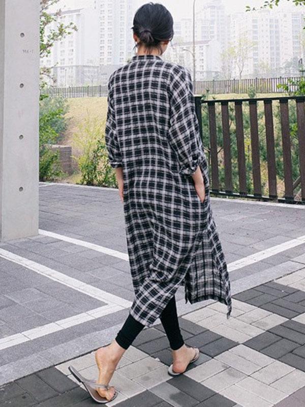 Loose Split-side Long Plaid Cover-up