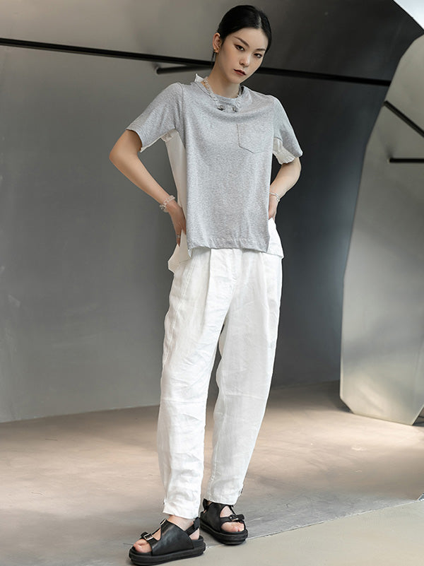 Original Split-Joint Round-Neck High-Low Buttoned T-Shirt