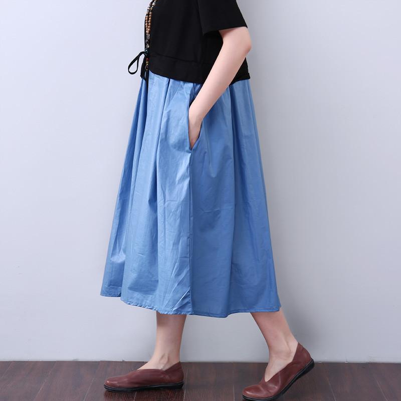 Splicing Lacing Casual Loose Short Sleeves Blue Dress