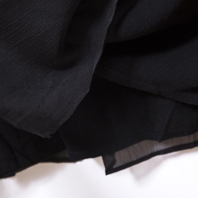Women Embroidery Slit Black Linen Cotton Dress