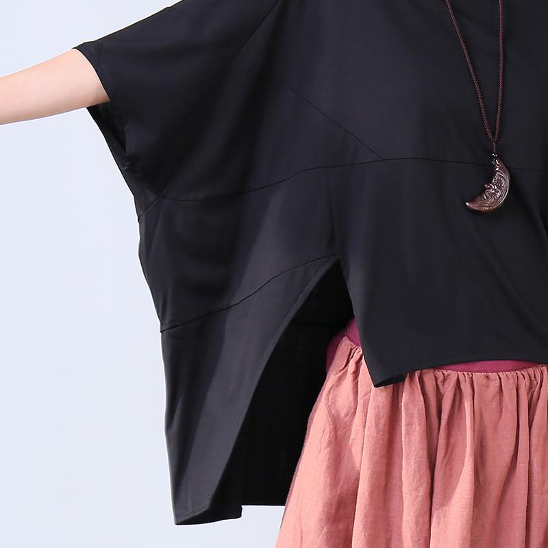 Irregular Summer Loose Women Casual Splicing Black Shirt
