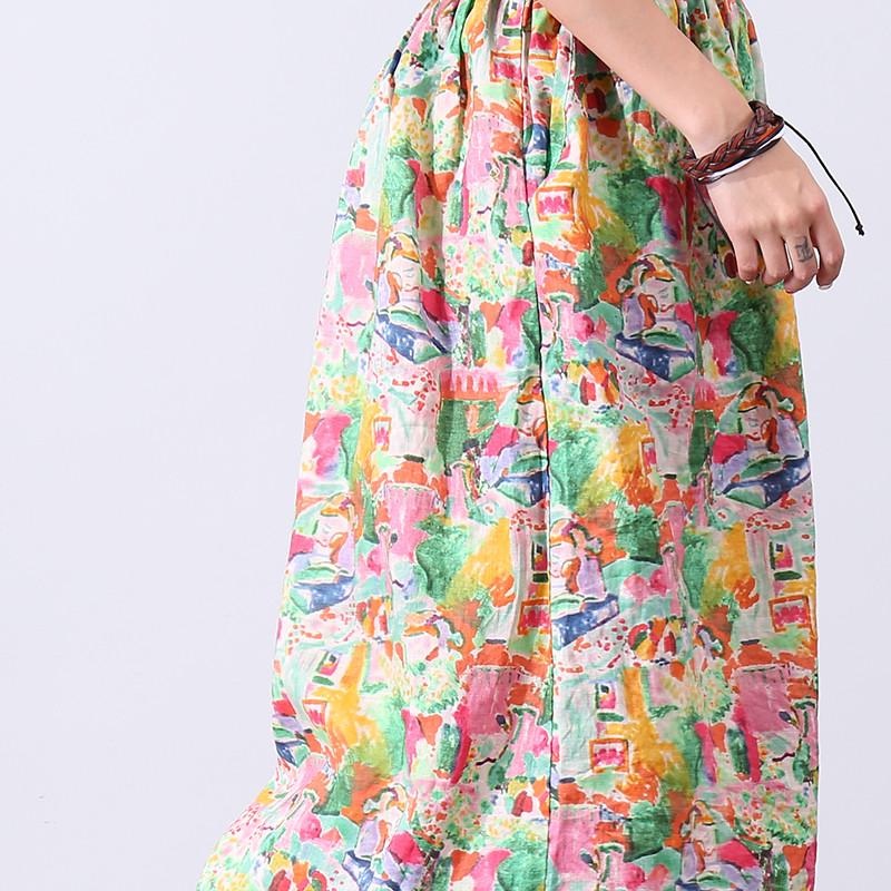 Loose Printing Cotton Linen Women Floral Pants