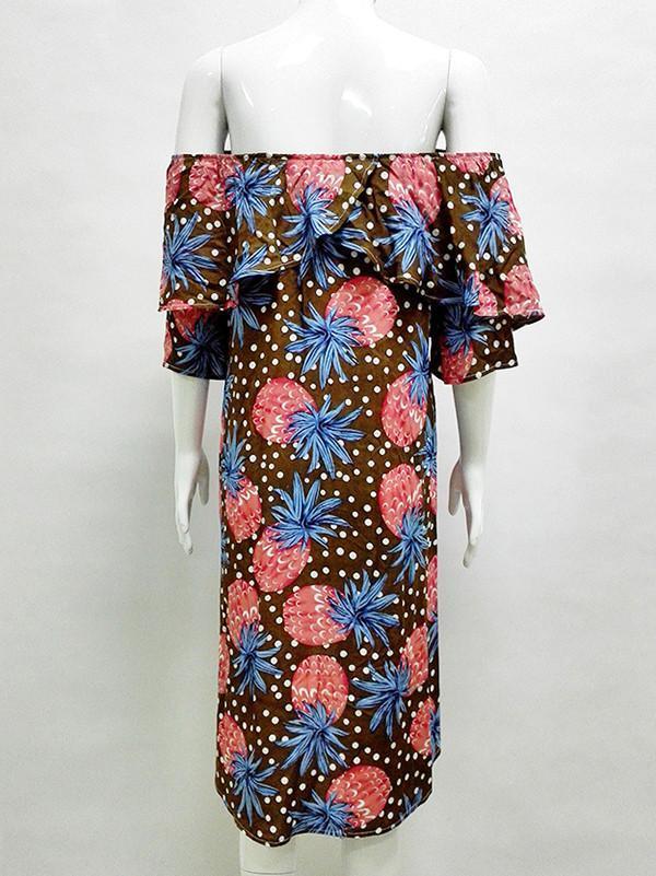 Flat Shoulder Pineapple Print Hi-low Mini Beach Dress