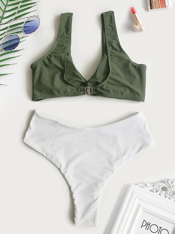 Plain White Bottom Bikinis Swimwear