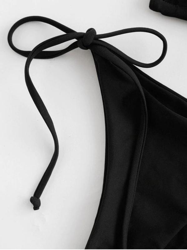 Solid Color Bandage Three-Piece Bikini Swimsuit