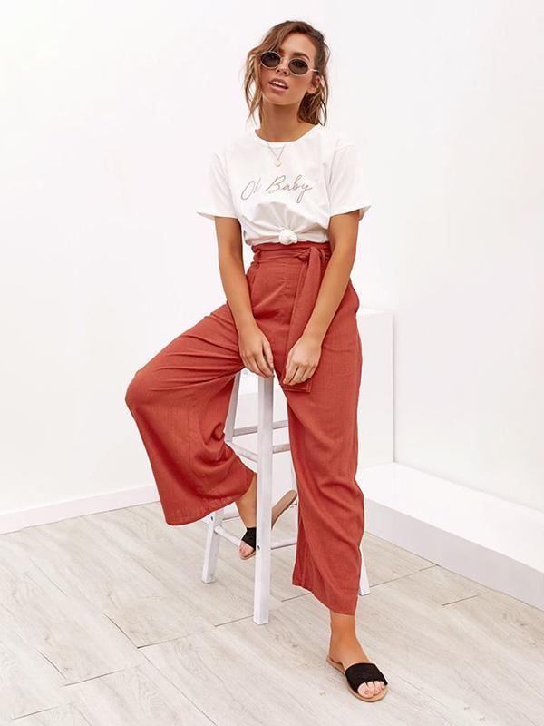 Bandage Solid Loose Wide-leg Pants