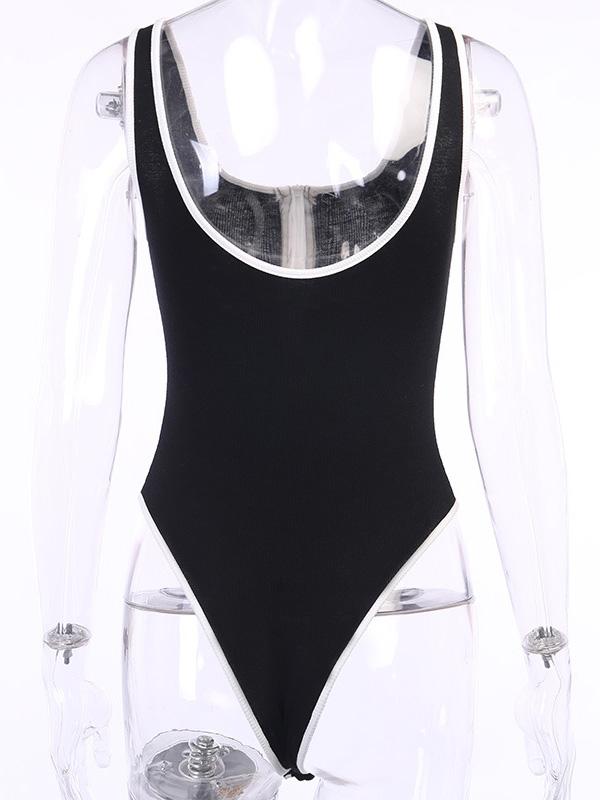 Sexy U-Neck Zipper Backless Bodysuits