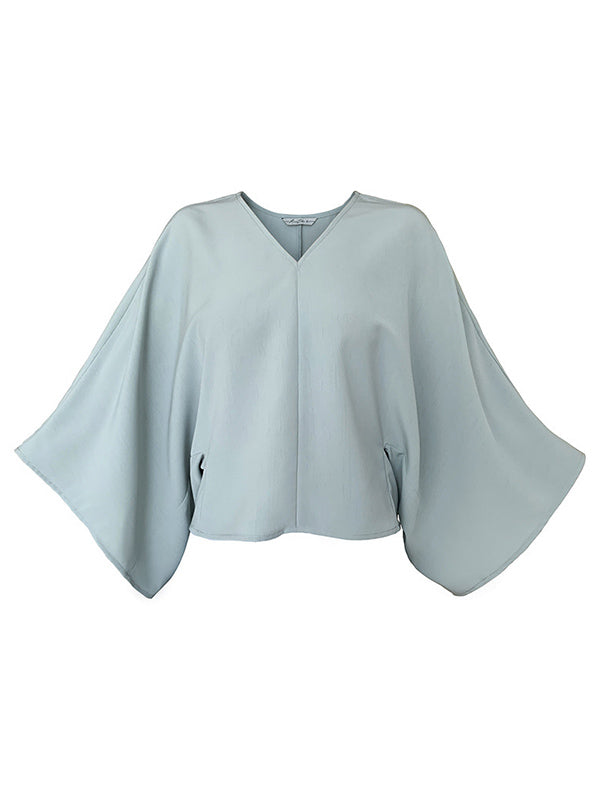 Chic Simple Solid Color Split-Joint V-Neck Batwing Sleeves T-Shirt