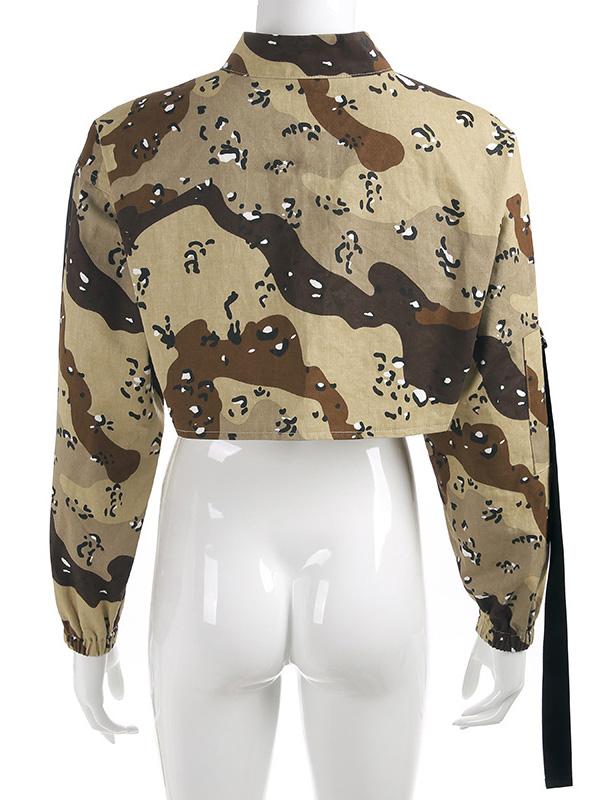 Camo Cropped Zipper Jacket