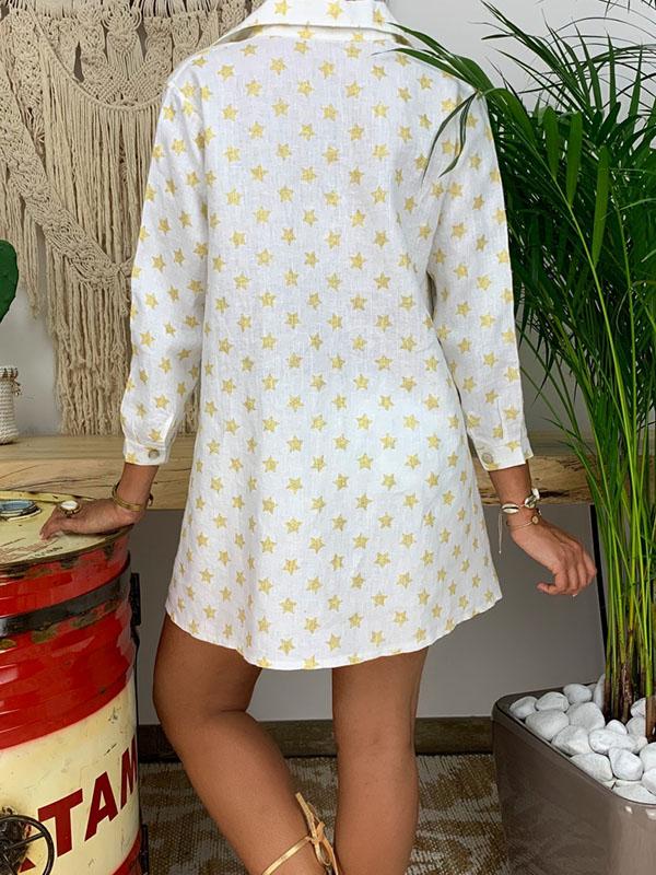 Lapel Star Printed Casual Blouses&Shirts Tops