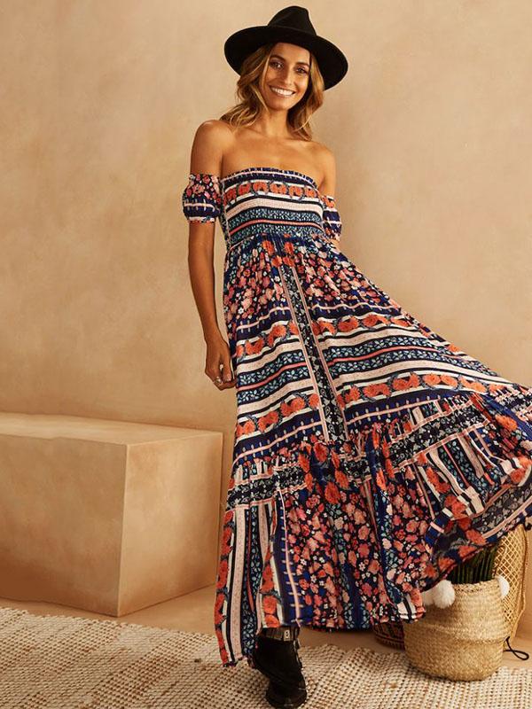 Strapless Printed Bohemia Maxi Dress
