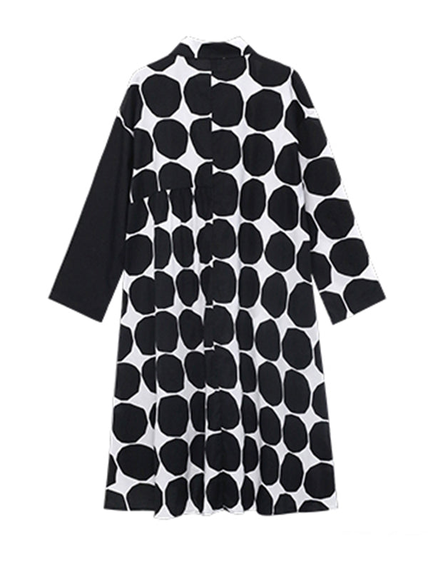Stylish Irregular Polka-Dot Spit-Joint Buttoned Lapel Collar Long Sleeves Midi Shirt Dress