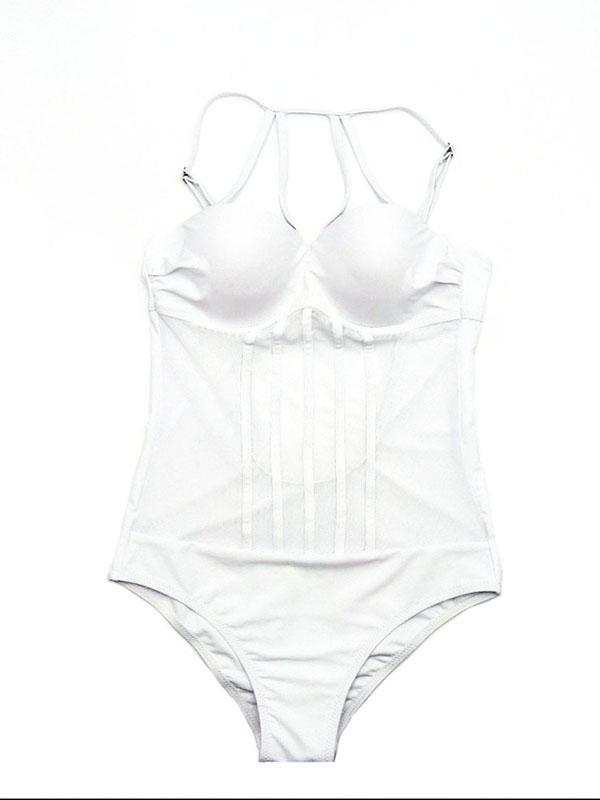 Spaghetti Straps Solid One Piece Swimwear