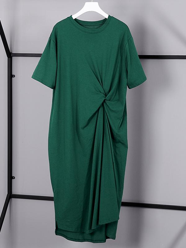 Split-side Solid Loose Cropped T-shirt Midi Dresses