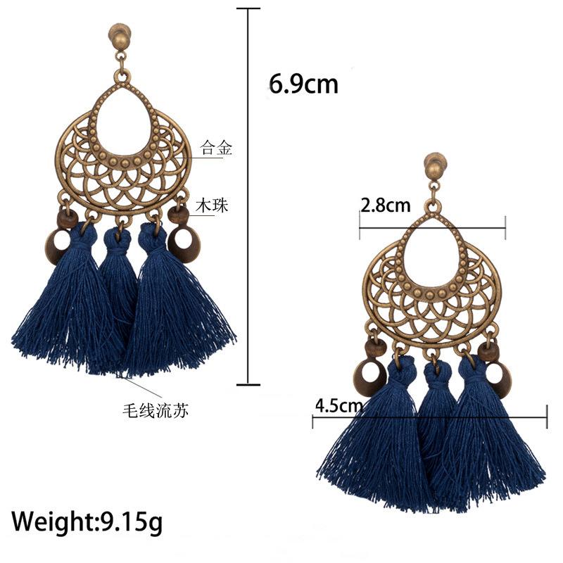 retro hollow alloy flower long fashion Tassel earrings