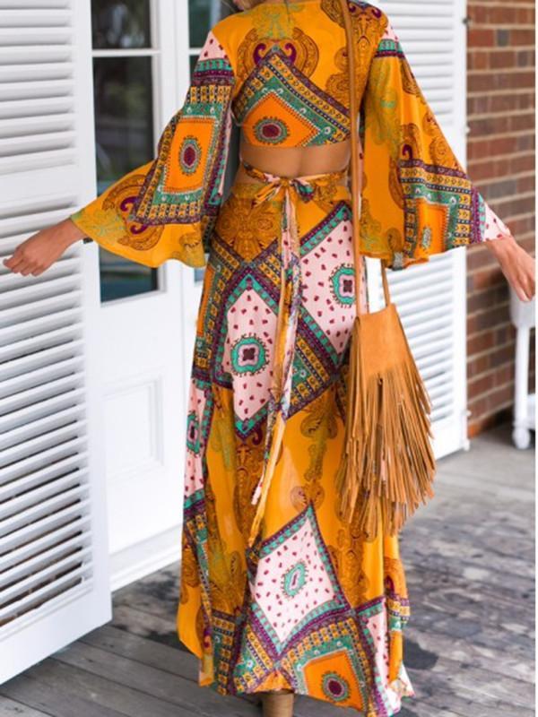 Beautiful Bohemia Floral Front Split Long Skirt Bottoms