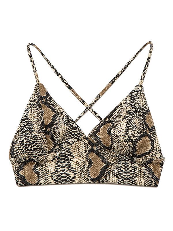 Snakeskin V-neck Backless Spaghetti-neck Sports Bra