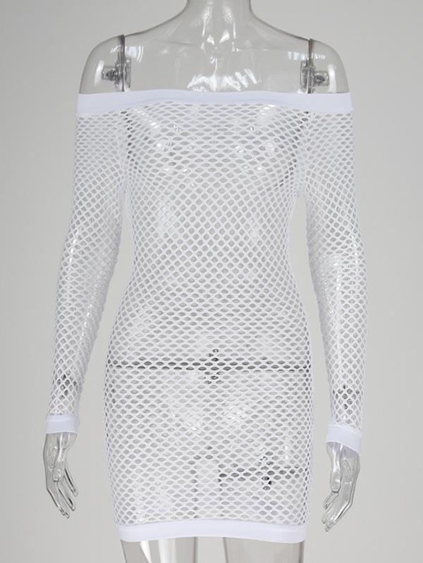 See-through Off The Shoulder Mini Dress
