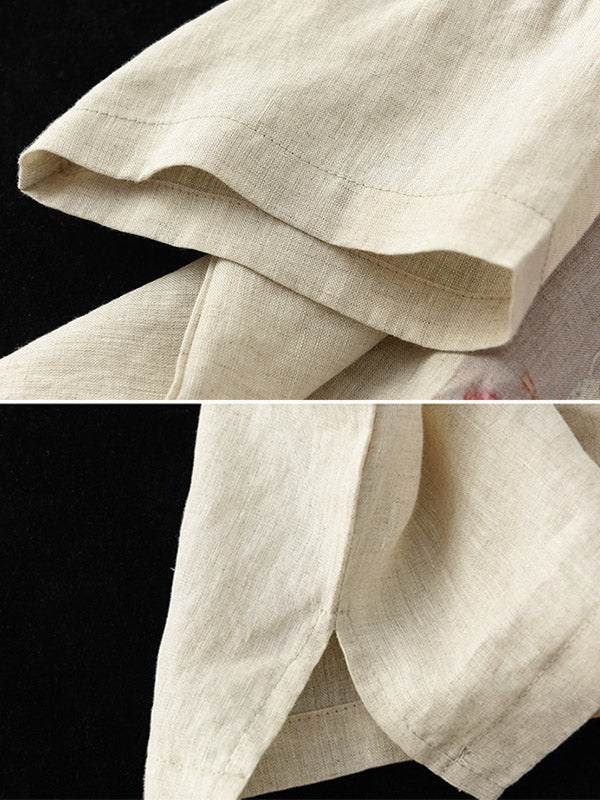 Ramie Cotton Printing Round-Neck T-Shirts Tops